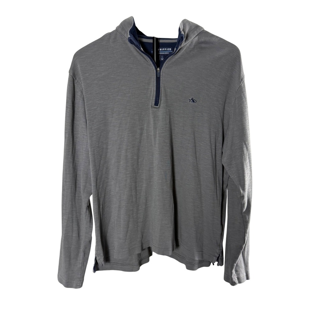 Fish Hippie Co Mens Large Quarter Zip Pullover Grey Slub Knit Long Sleeve Shirt
